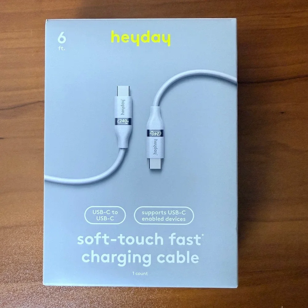 Heyday 6ft USB-C to USB-C Soft-Touch Fast Charging‎ Cable 240W PD Gray Silicone